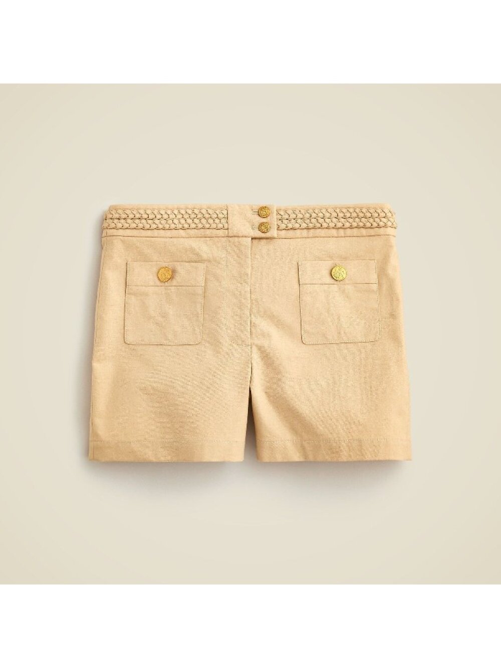 NWT J.Crew Cotton Linen Blend Mini Short with Braided Trim in Khaki Size 2